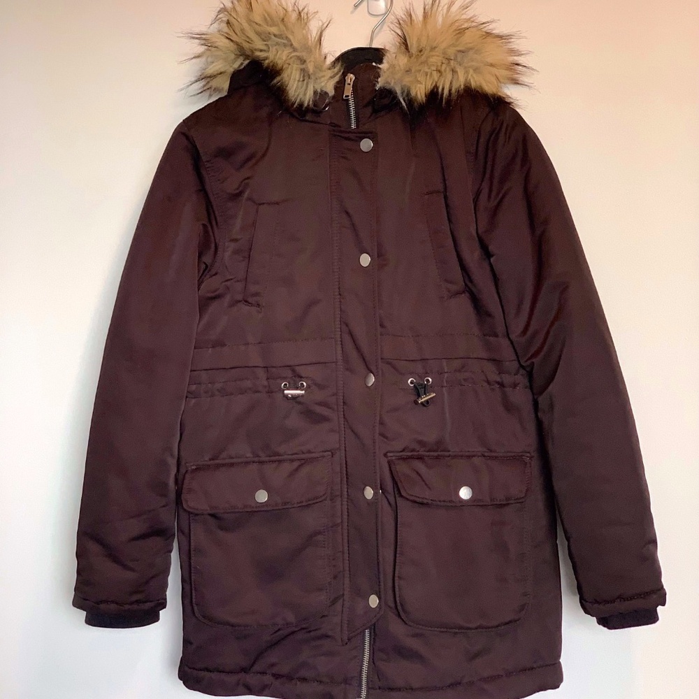 H&M L.O.G.G. Kids Winter Jacket with Faux Fur Trim Hood SIZE 10-11A